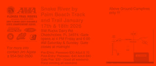 Promotional flyer for Snake River event by Palm Beach Track and Trail, featuring event details and contact information. January 2026